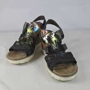 Rieker Strappy Sandals with Cork Wedge